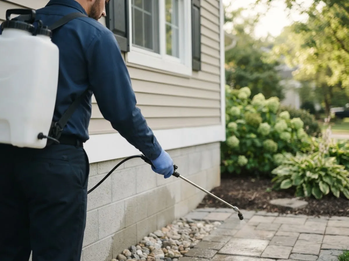 Pest control technician inspecting a home in Lunenburg, VA